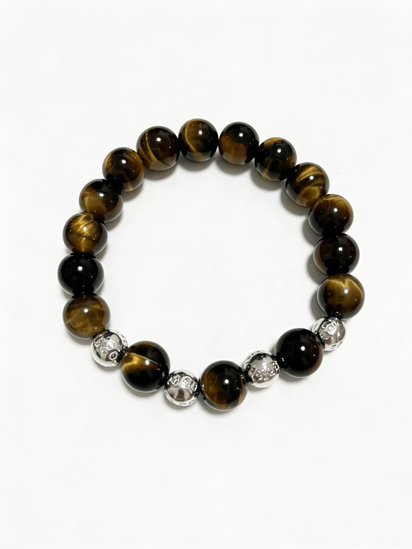 Tiffany & Co Tiger's Eye Gemstone Bracelet with Silver Accents Tiffany & Co Tiger's Eye Gemstone Bracelet with Silver Accents